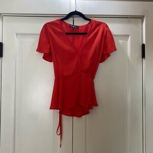 Lulu's Vibrant Red Wrap Blouse